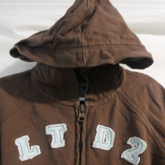 LIMITED TOO | size 8 | 100% Cotton | Brown Zip-Up Short Sleeve Hoodie | GUC - Picture 4 of 14
